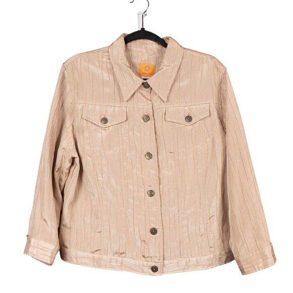 Ruby Rd Crinkle Jacket 16 Womens Beige Yellow Buttons Rayon Blend Pockets - Picture 1 of 5